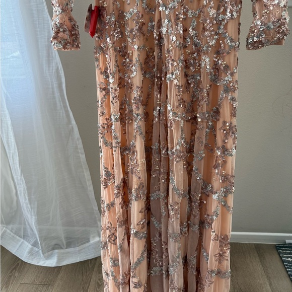 Mac Duggal Pink Embellished Illusion High Neck Long Sleeve A Line Gown - Picture 8 of 12